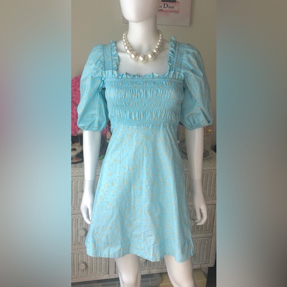 Ganni Dresses & Skirts - Ganni Corydalis Organic Cotton Poplin Floral Print dress in blue color Size XS